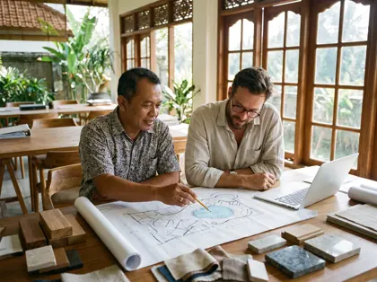 Architect walking a client through a wellness resort master plan
