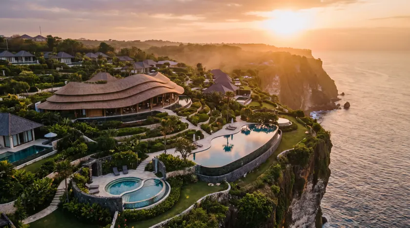 Atelier Longevity concept — clifftop longevity resort campus with villas and infinity pool in Uluwatu