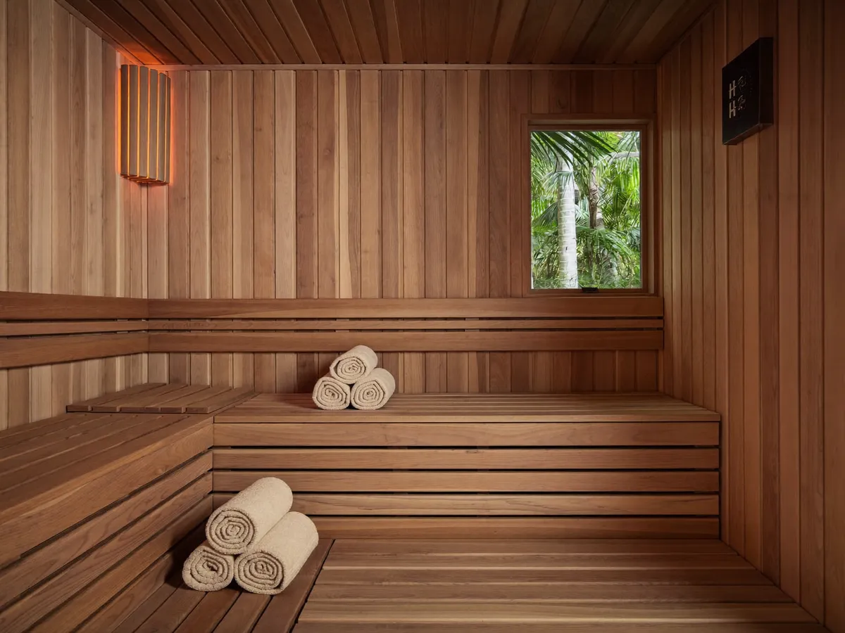 Premium cedar sauna interior with warm lighting