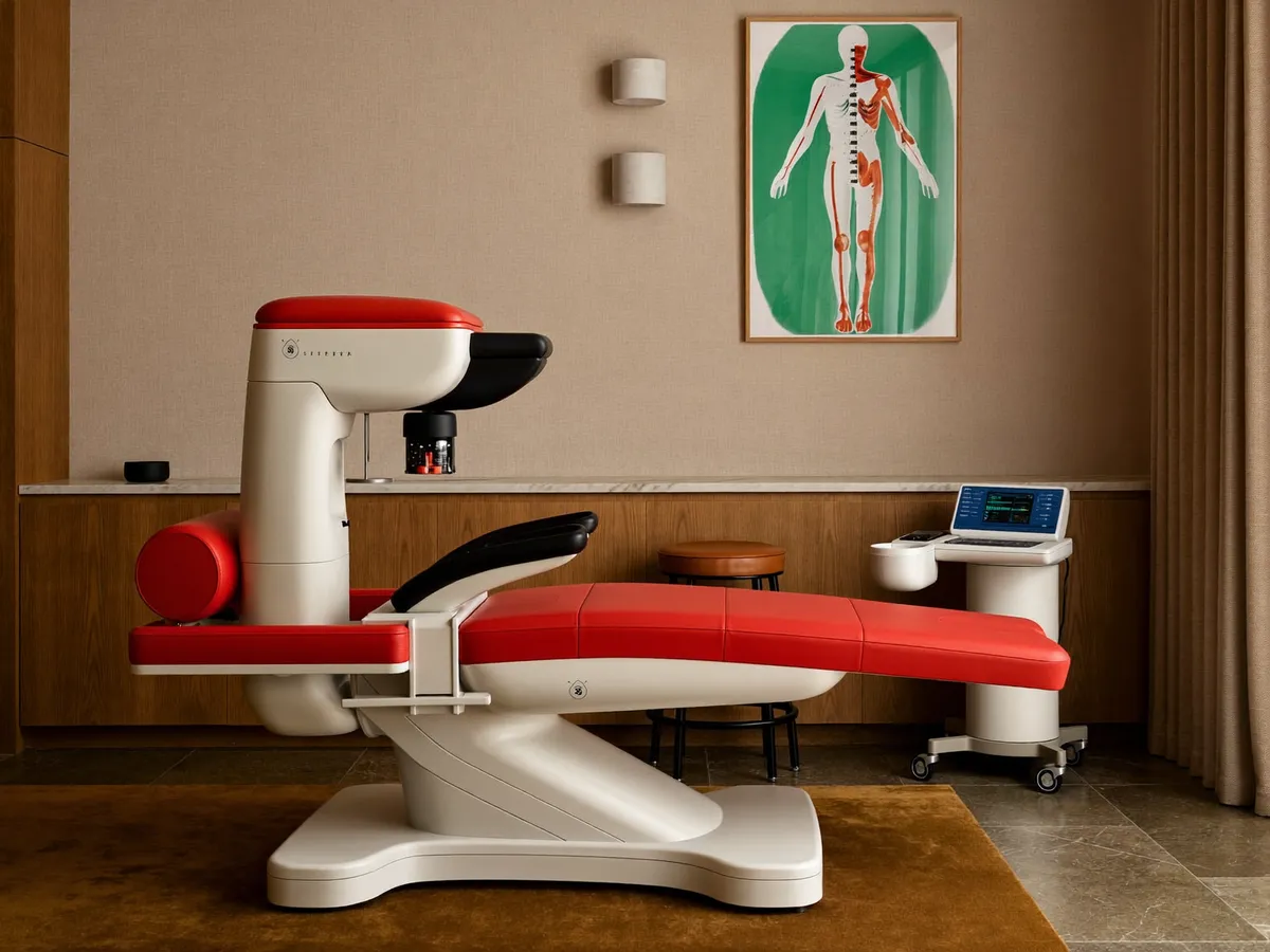 Longevity diagnostics room with modern body scanning equipment