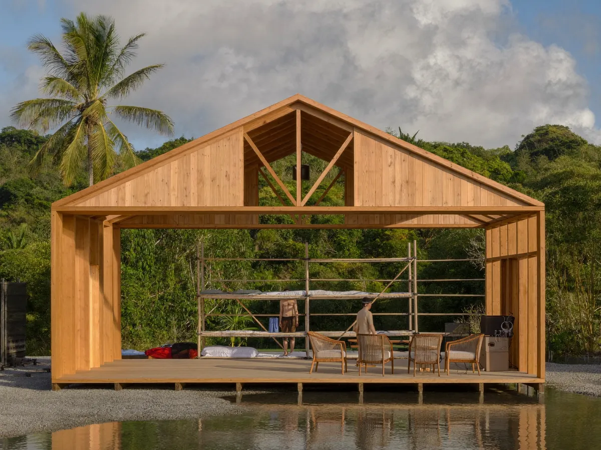 Wellness pavilion structure during renovation works in Bali